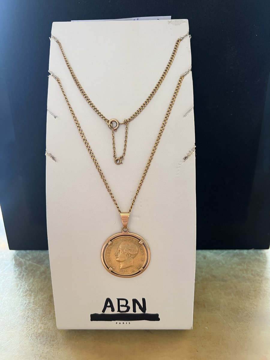 Chaîne de cou à mailles gourmette en or jaune 18 K, médaille Pièce 40 lire Italie, poids 28.4 g-photo-8