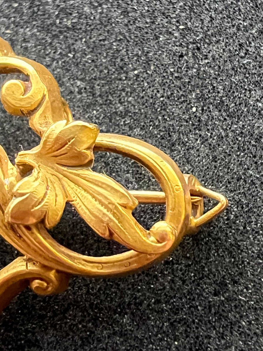 Broche ancienne art nouveau ajourée, en or de 18 carats et deux diamants testés-photo-2