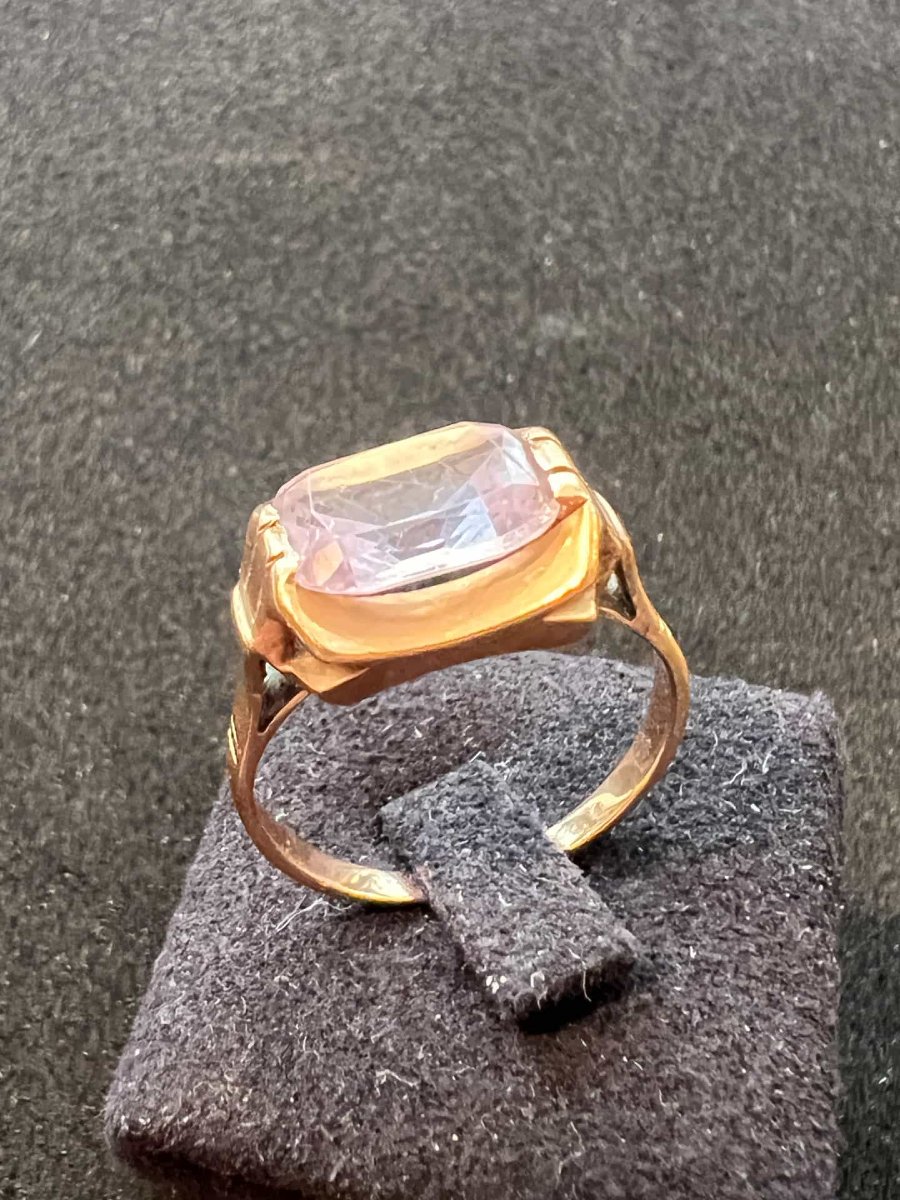 18-karat Yellow Gold Tank Ring, Circa 1940, With A Rose Quartz Stone, Size 56-photo-2