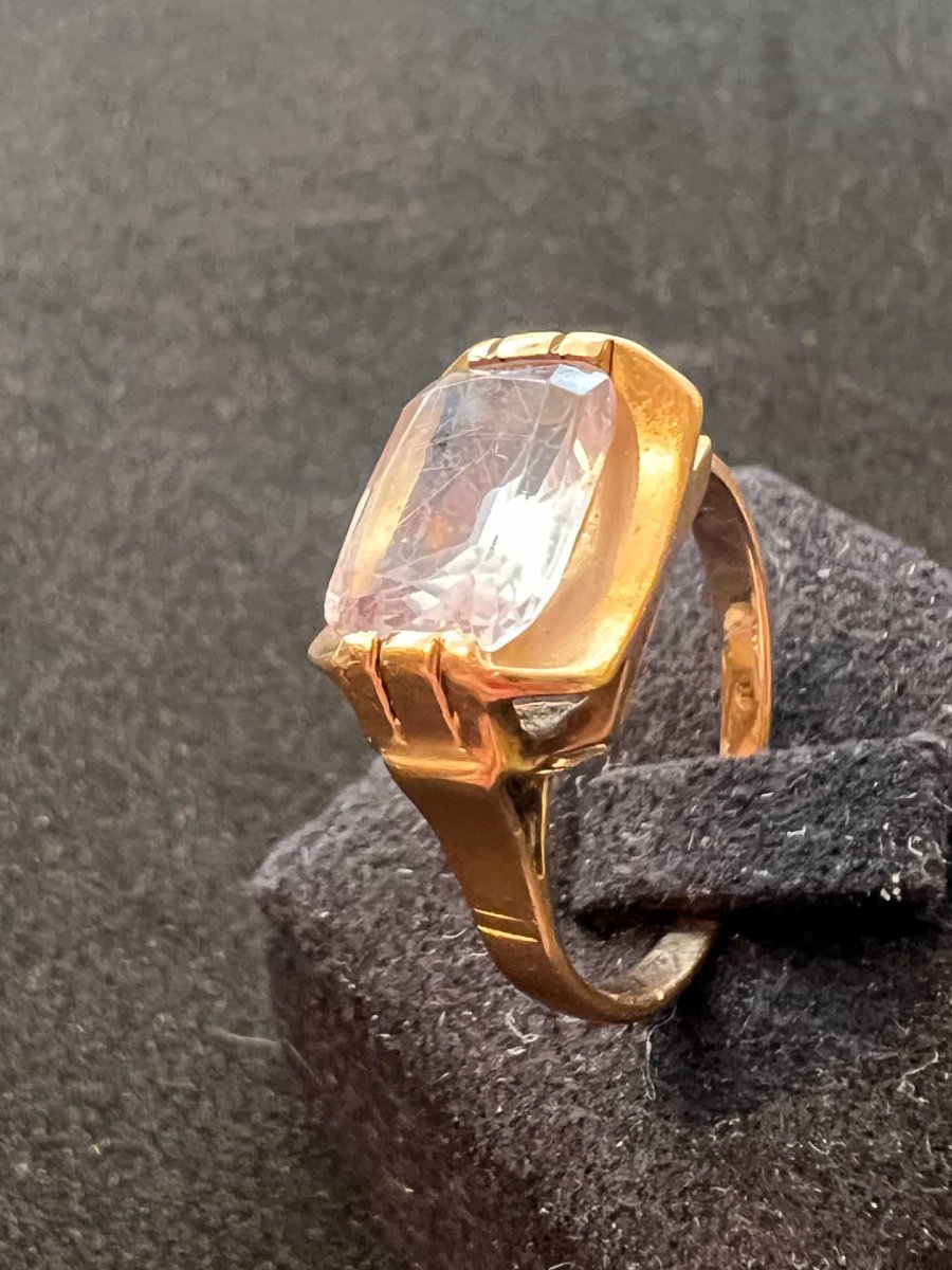 18-karat Yellow Gold Tank Ring, Circa 1940, With A Rose Quartz Stone, Size 56-photo-3