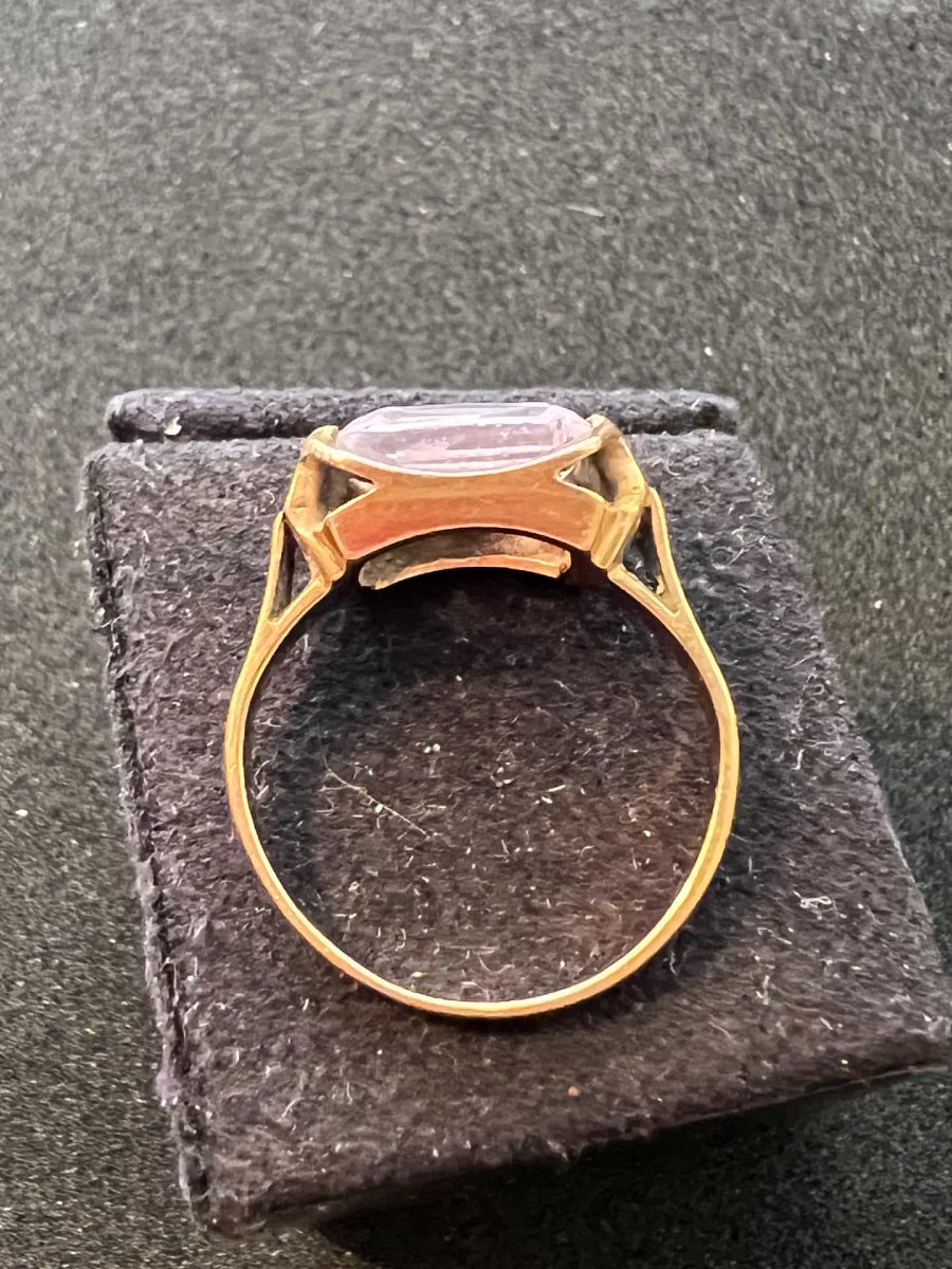 18-karat Yellow Gold Tank Ring, Circa 1940, With A Rose Quartz Stone, Size 56-photo-2