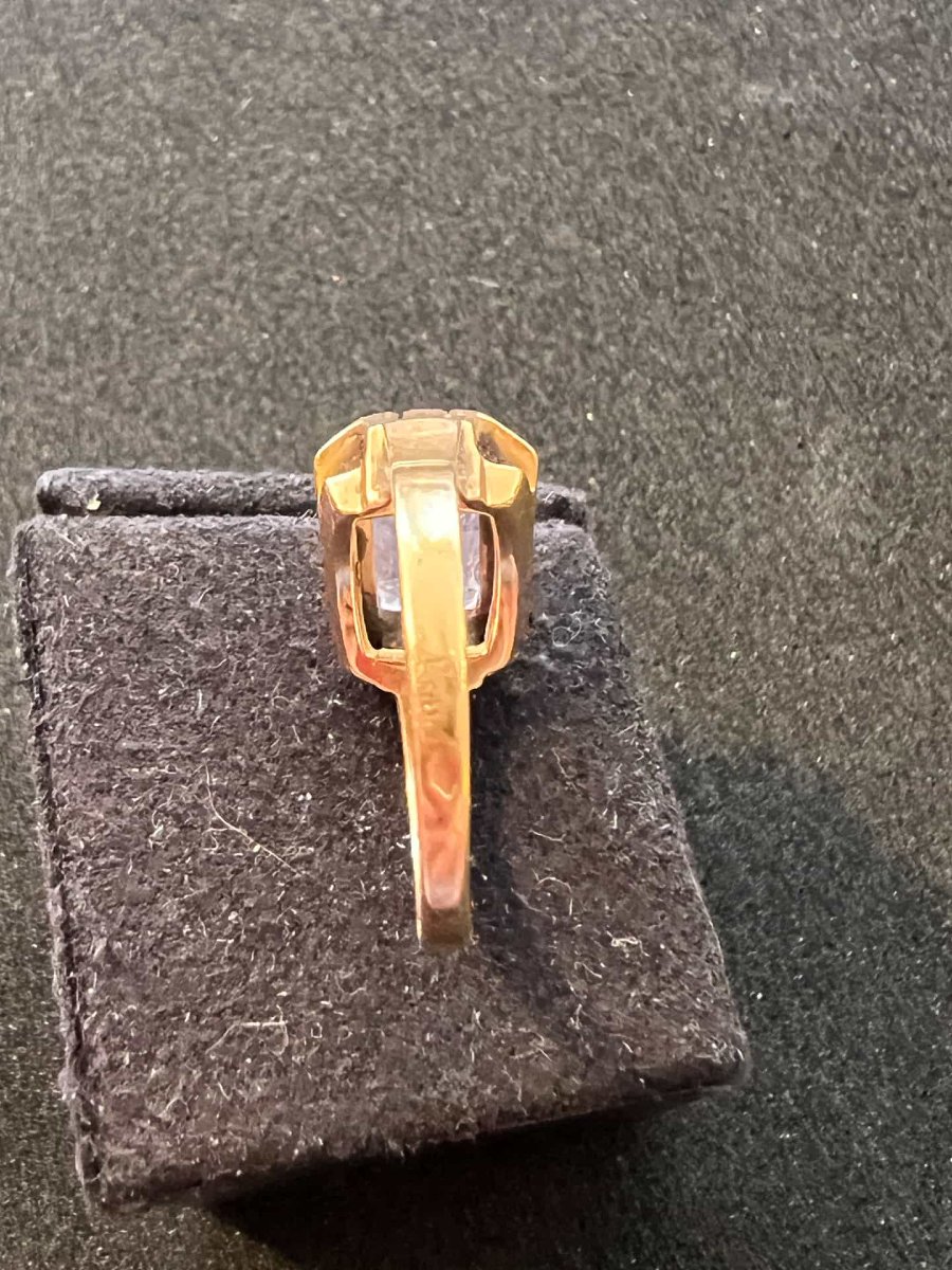 18-karat Yellow Gold Tank Ring, Circa 1940, With A Rose Quartz Stone, Size 56-photo-4
