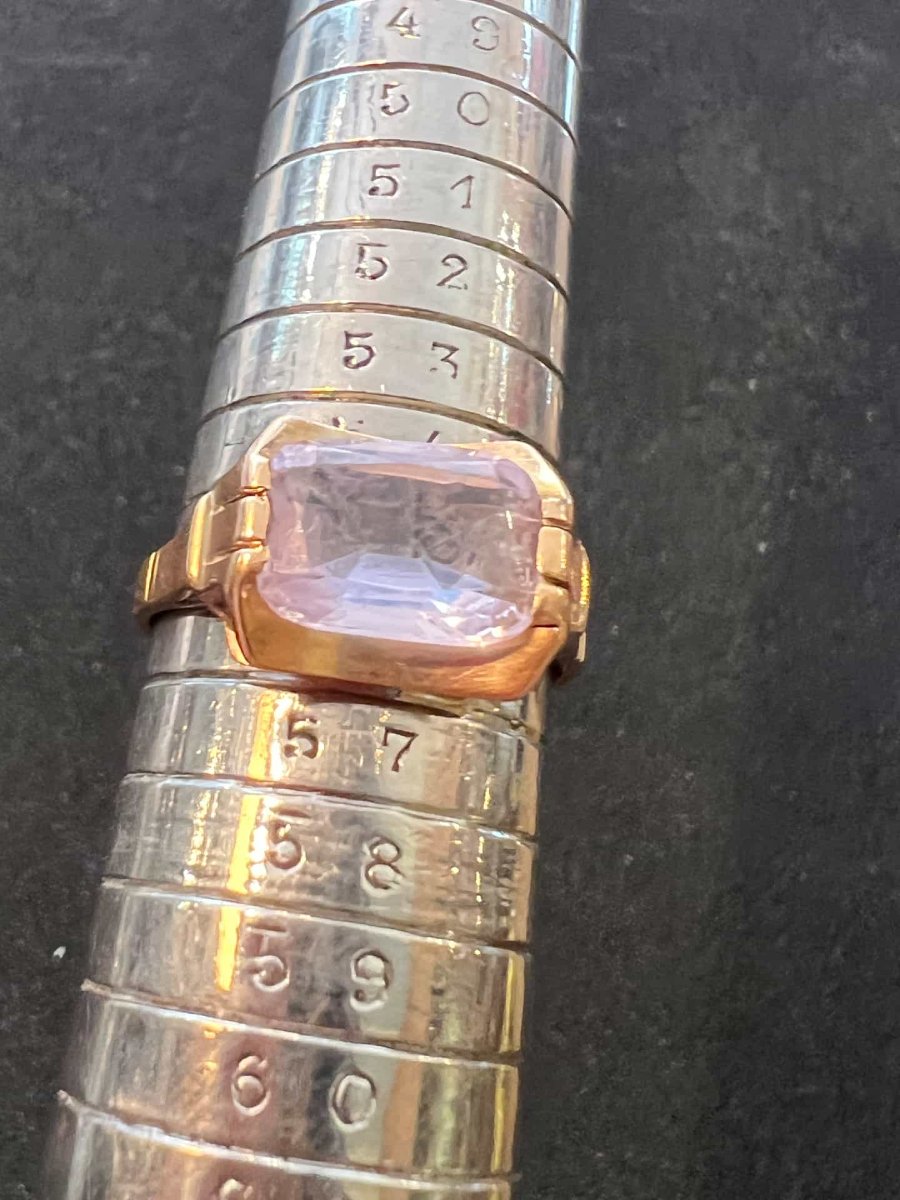 18-karat Yellow Gold Tank Ring, Circa 1940, With A Rose Quartz Stone, Size 56-photo-7