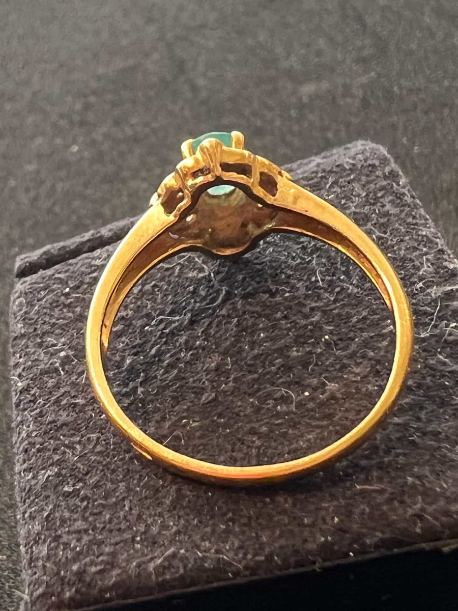 Bague Marguerite en or jaune 18 carats. Émeraude et diamants, taille 54, poids brut 2.6 grs-photo-3