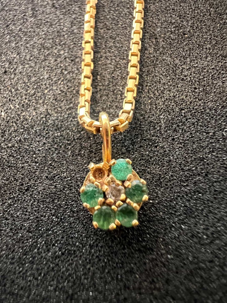 3-piece Set In 18-karat Yellow Gold With Diamonds And Emeralds, Necklace + Earrings-photo-2