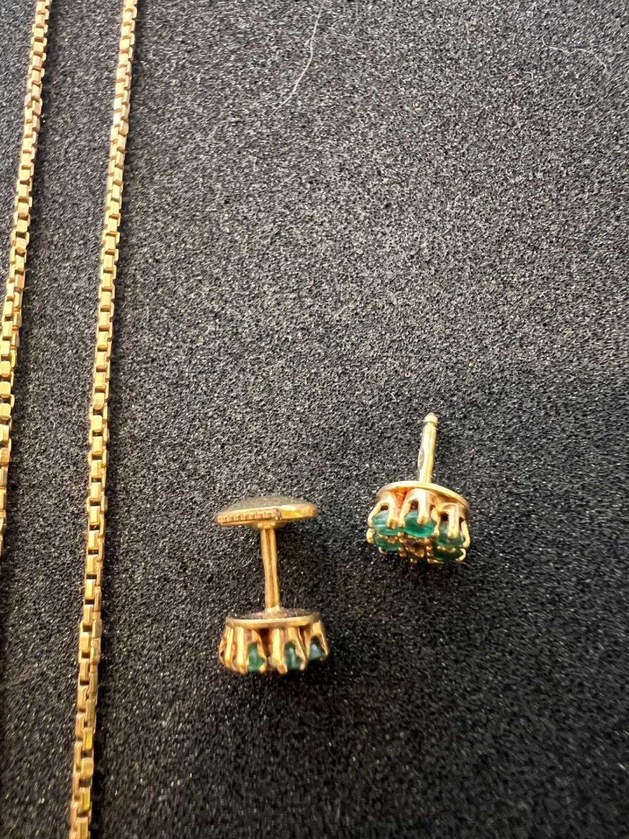 3-piece Set In 18-karat Yellow Gold With Diamonds And Emeralds, Necklace + Earrings-photo-1