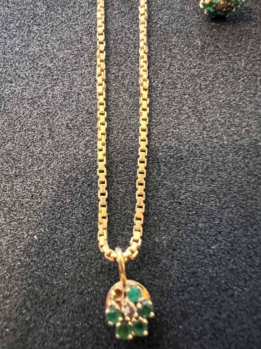 3-piece Set In 18-karat Yellow Gold With Diamonds And Emeralds, Necklace + Earrings-photo-5