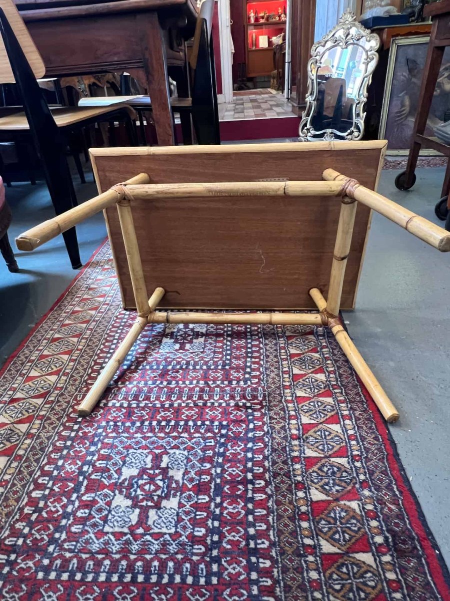 Rattan Coffee Table By Audoux-minnet And Ceramic Piece By Roger Capron-photo-6