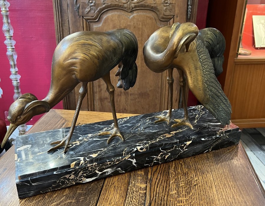 Importante sculpture en bronze Art Déco de Georges-Henri Laurent (1880-1940) scène deux oiseaux-photo-2