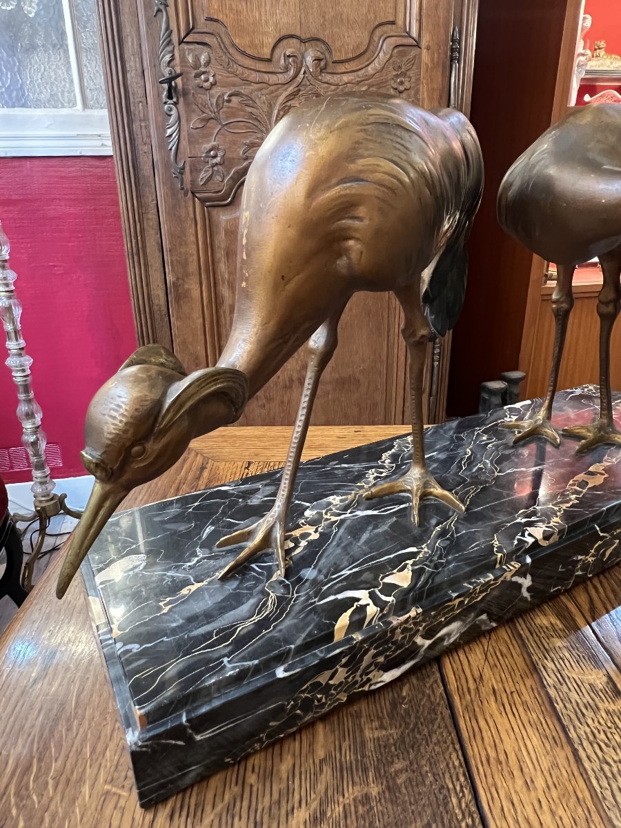 Importante sculpture en bronze Art Déco de Georges-Henri Laurent (1880-1940) scène deux oiseaux-photo-2