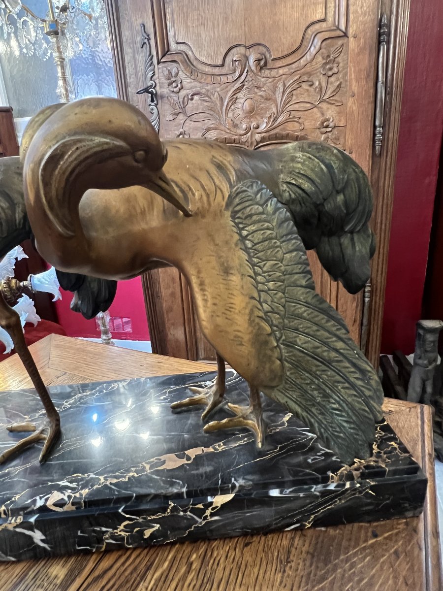Importante sculpture en bronze Art Déco de Georges-Henri Laurent (1880-1940) scène deux oiseaux-photo-3