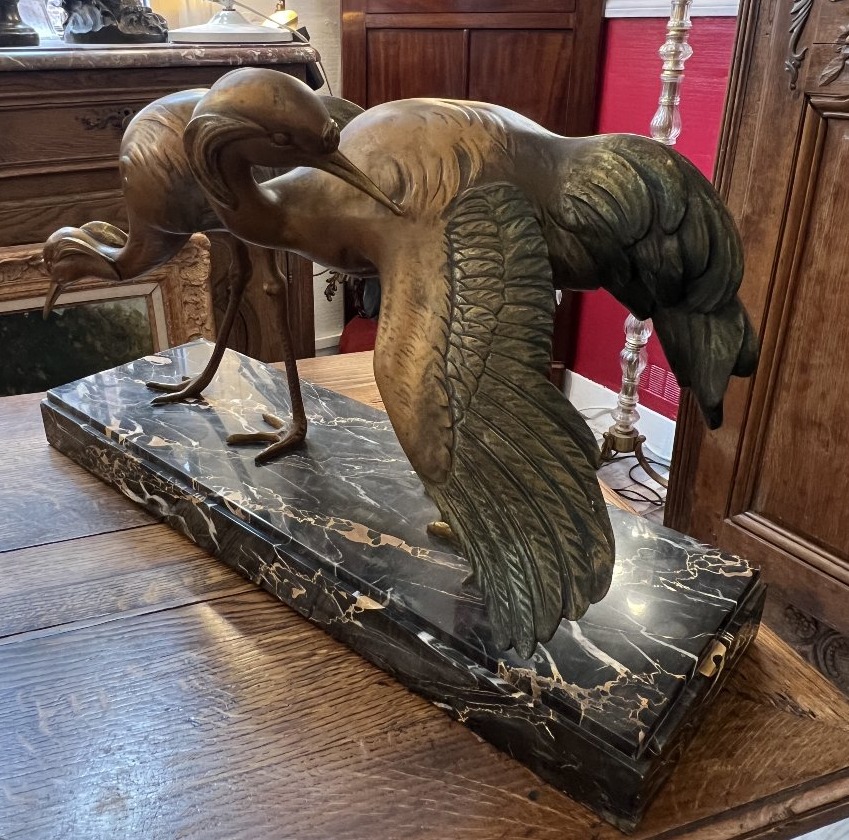 Importante sculpture en bronze Art Déco de Georges-Henri Laurent (1880-1940) scène deux oiseaux-photo-4