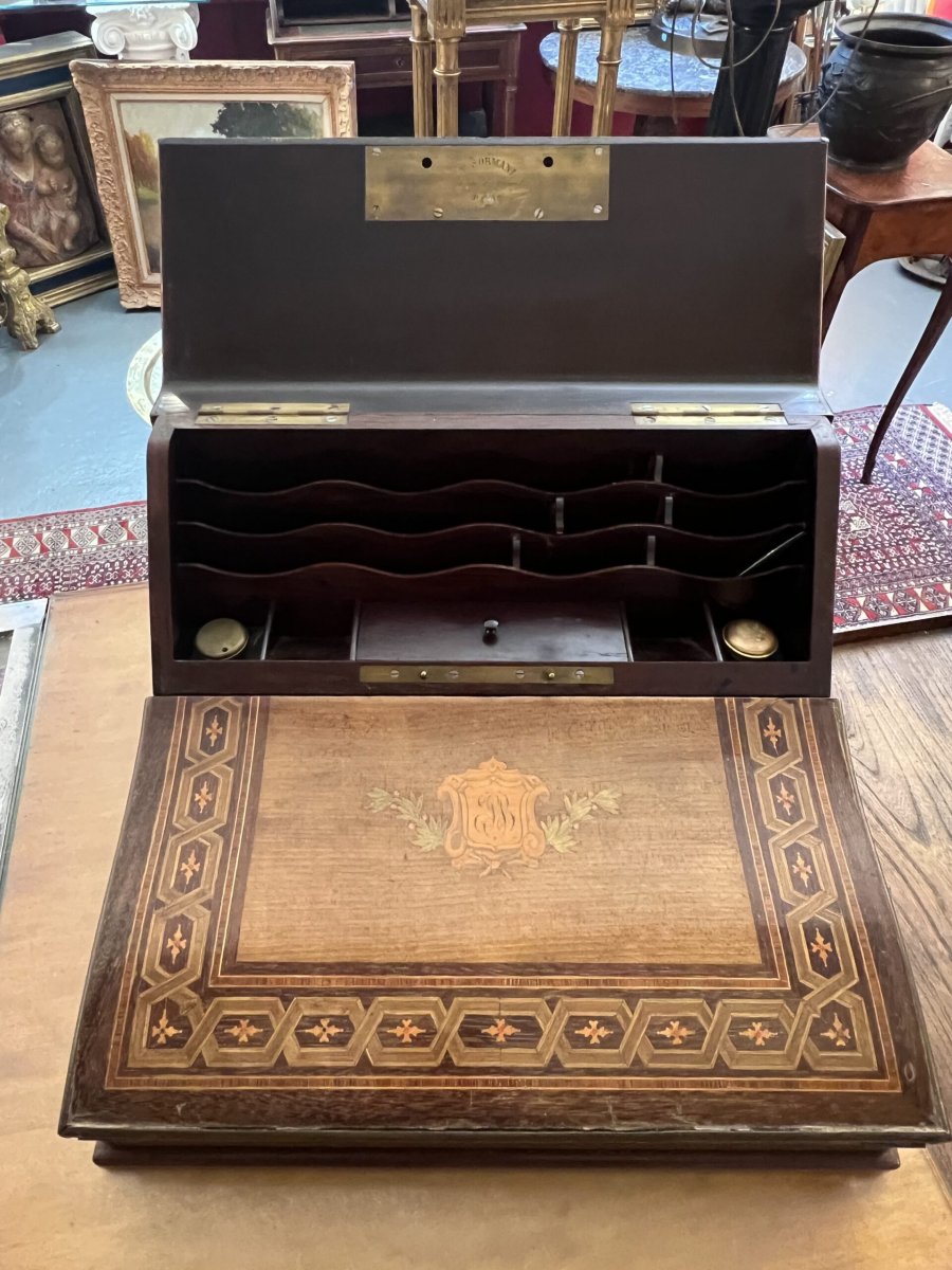 Ecritoire XIXe siècle, estampillé de Paul Sormani, époque Napoléon III, marqueterie-photo-1