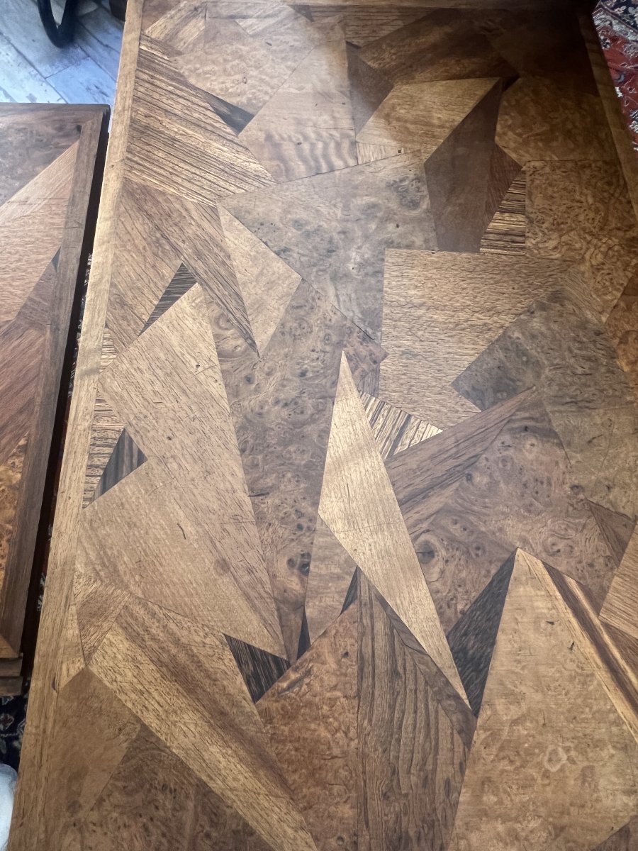Série de tables Gigogne en bois de placage et marqueterie géométrique d'Emile GALLE vers 1900-photo-7