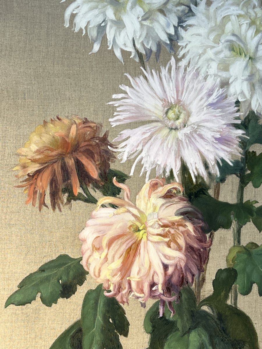 Jean Benner (1836–1906)  Bouquet Of Dahlias, Still Life, Bouquet Of Flowers, 95 X 45 Cm-photo-3