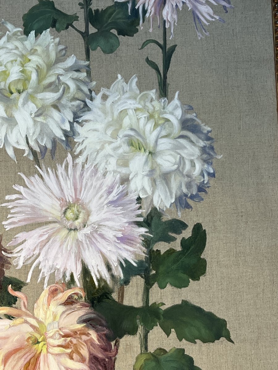 Jean Benner (1836–1906)  Bouquet Of Dahlias, Still Life, Bouquet Of Flowers, 95 X 45 Cm-photo-4