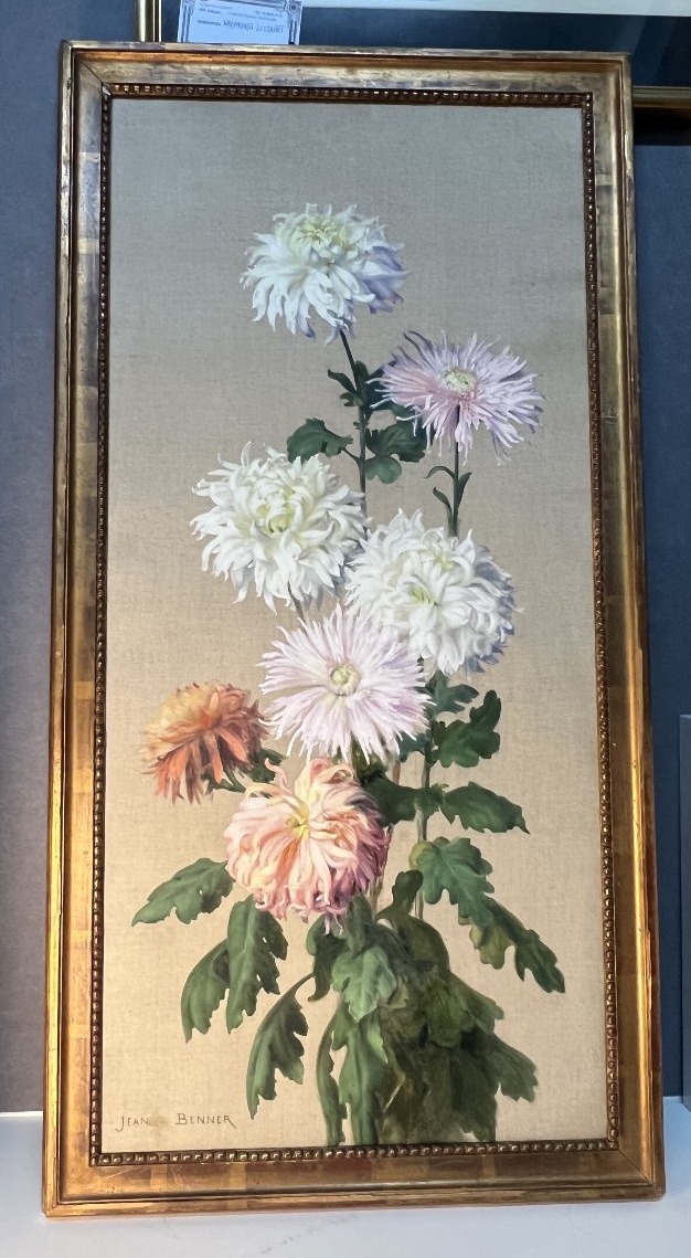 Jean Benner (1836–1906)  Bouquet Of Dahlias, Still Life, Bouquet Of Flowers, 95 X 45 Cm