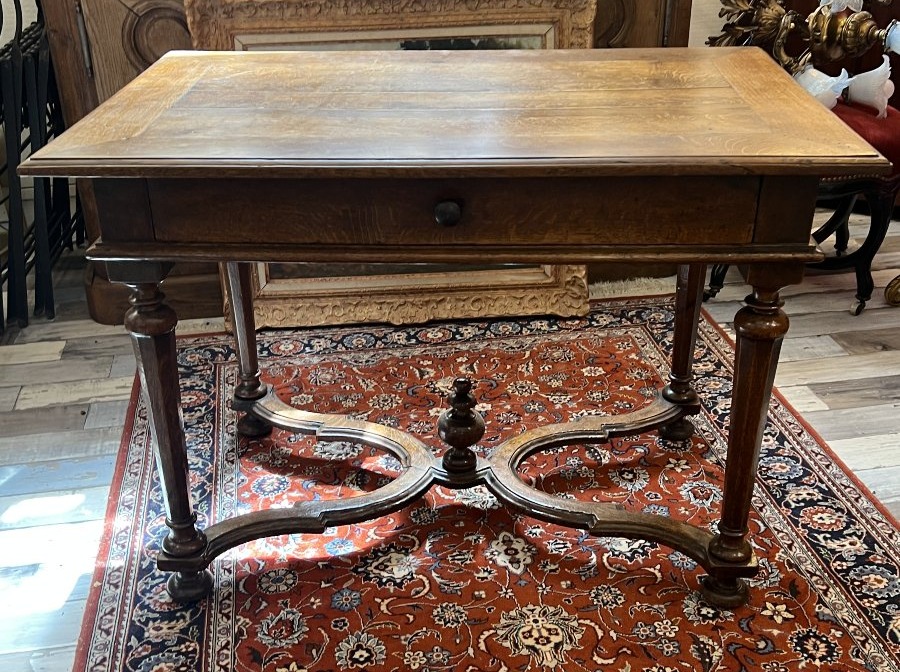 Louis XIII-style Coffee Table Made Of Solid Oak.  Regal Elegance And Artisanal Craftsmanship