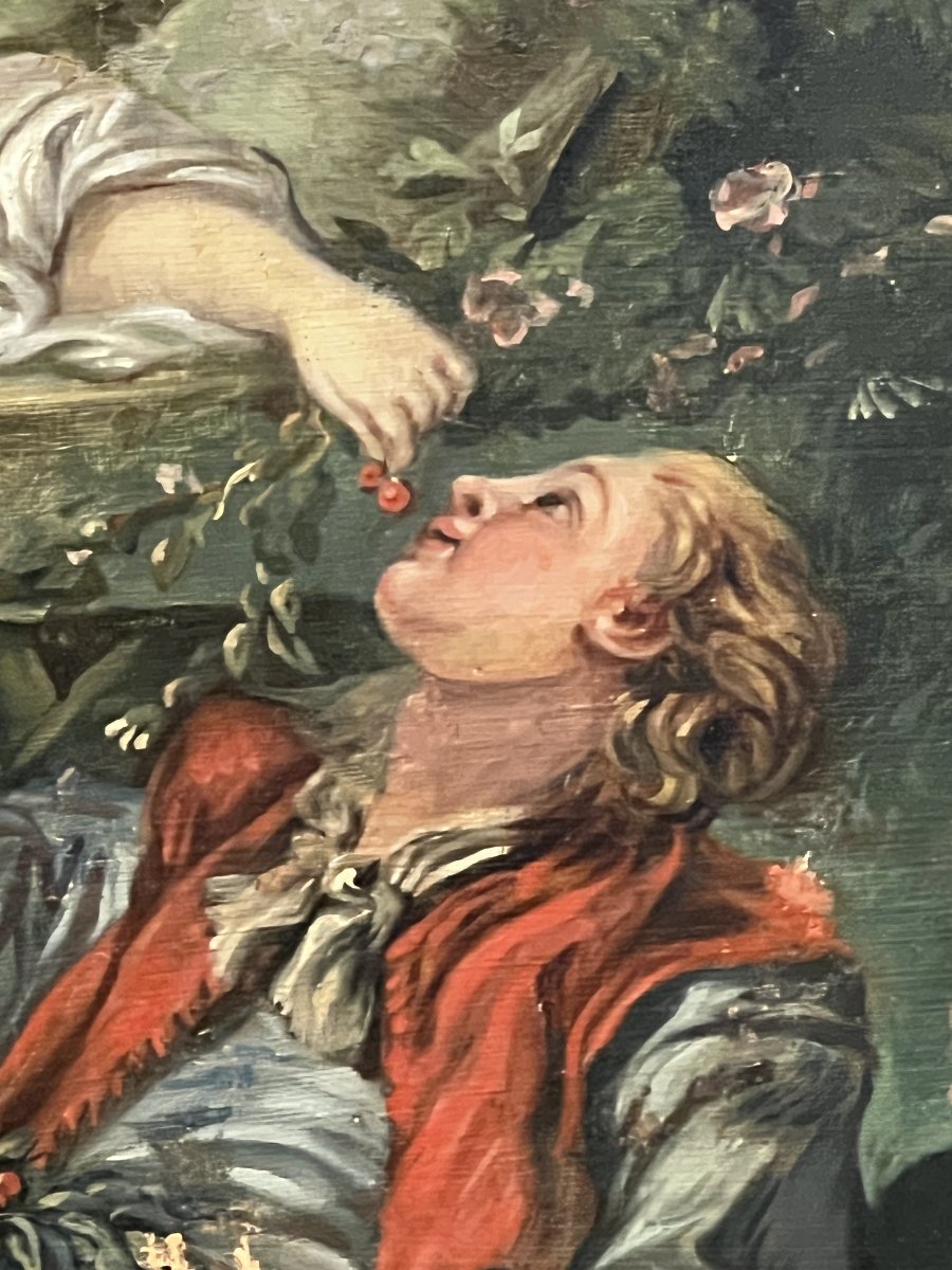 19th-century Oil On Canvas, Signed "estelle" And Dated 1880, After *les Sabots* By François Boucher-photo-1