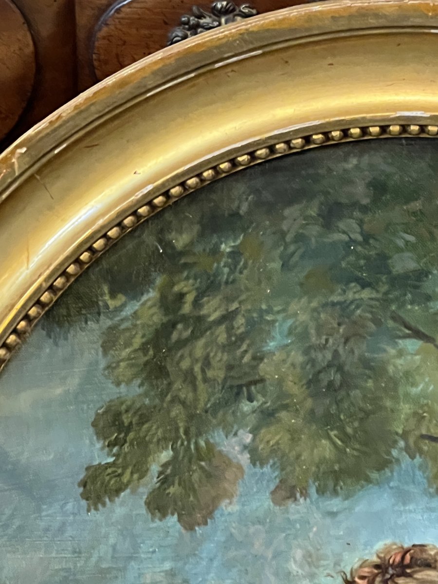 19th-century Oil On Canvas, Signed "estelle" And Dated 1880, After *les Sabots* By François Boucher-photo-6