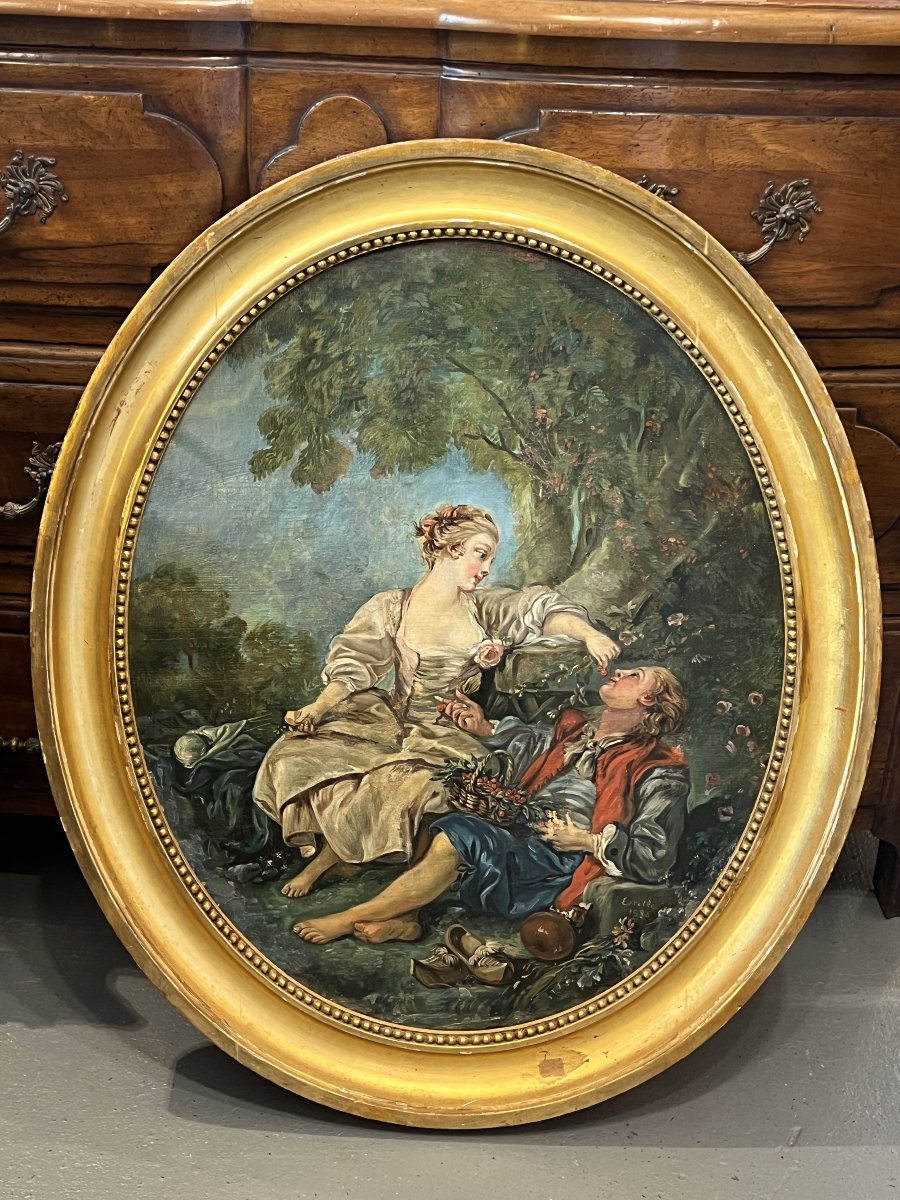 19th-century Oil On Canvas, Signed "estelle" And Dated 1880, After *les Sabots* By François Boucher