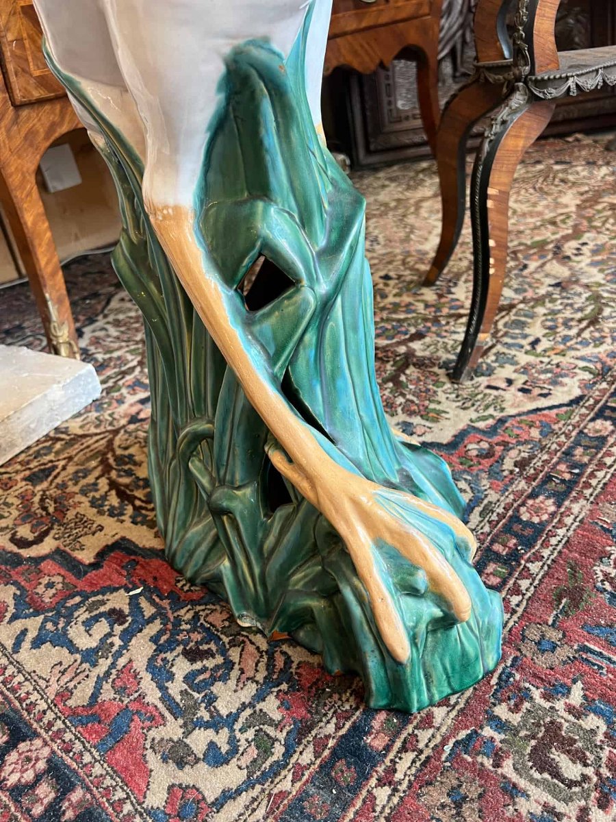Glazed Ceramic Sculpture. Heron In The Reeds. St. Barbotine, Art Nouveau-inspired-photo-3