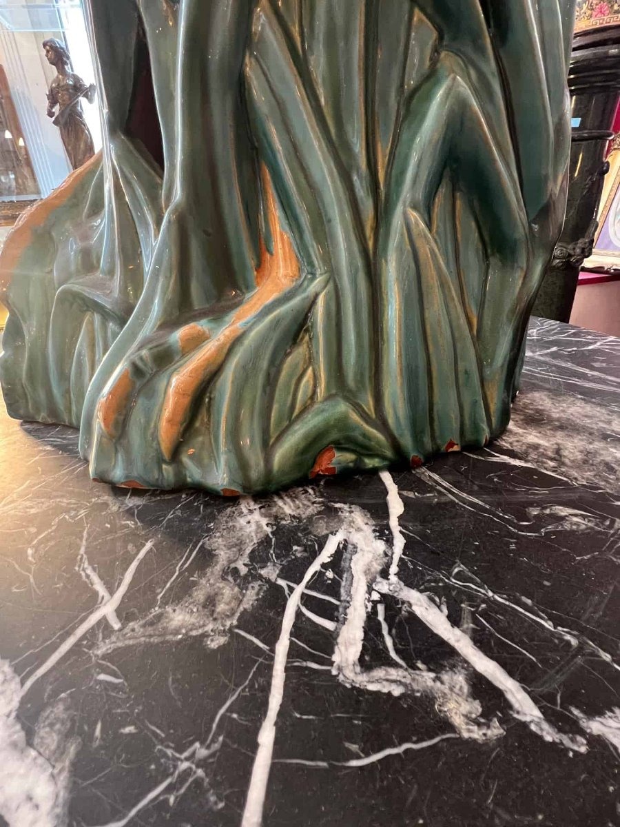 Glazed Ceramic Sculpture. Heron In The Reeds. St. Barbotine, Art Nouveau-inspired-photo-1