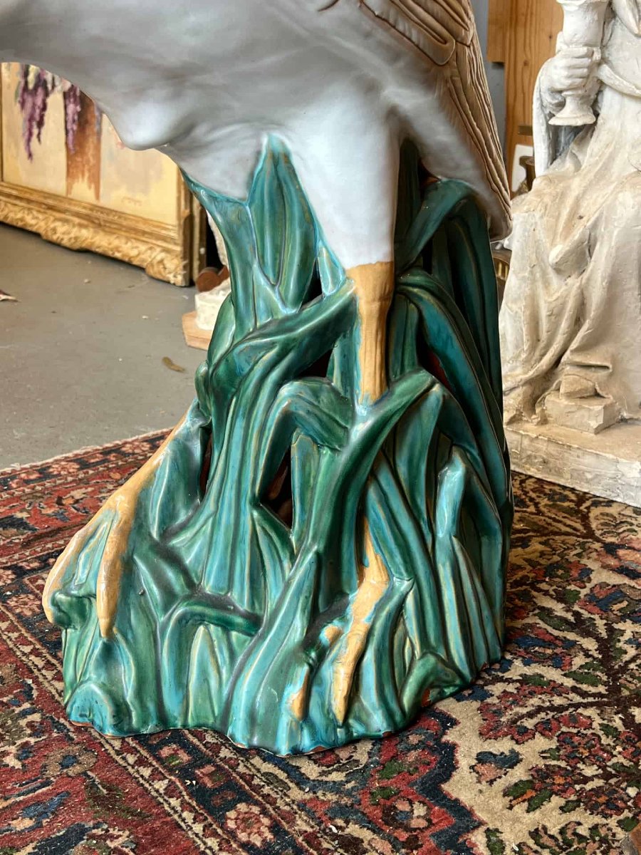 Glazed Ceramic Sculpture. Heron In The Reeds. St. Barbotine, Art Nouveau-inspired-photo-2