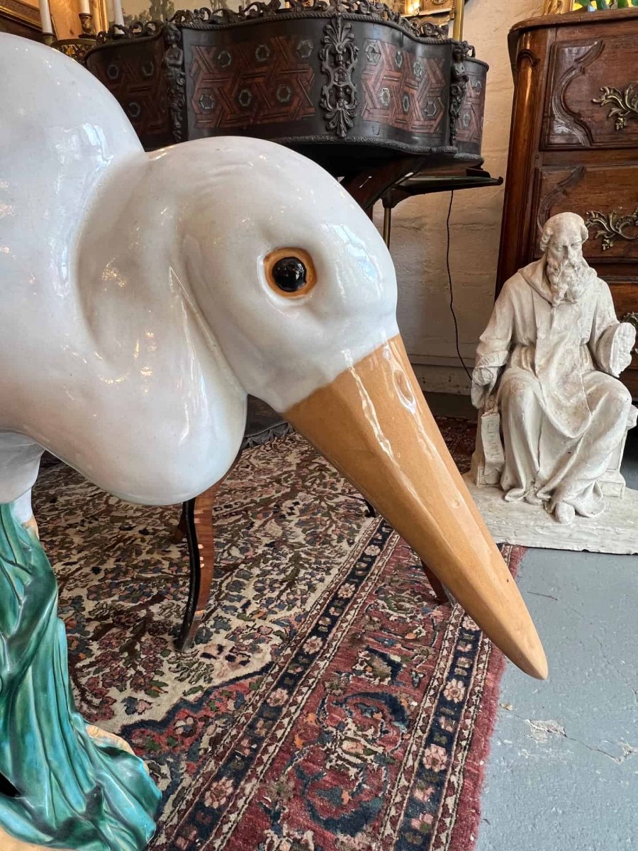Glazed Ceramic Sculpture. Heron In The Reeds. St. Barbotine, Art Nouveau-inspired-photo-3