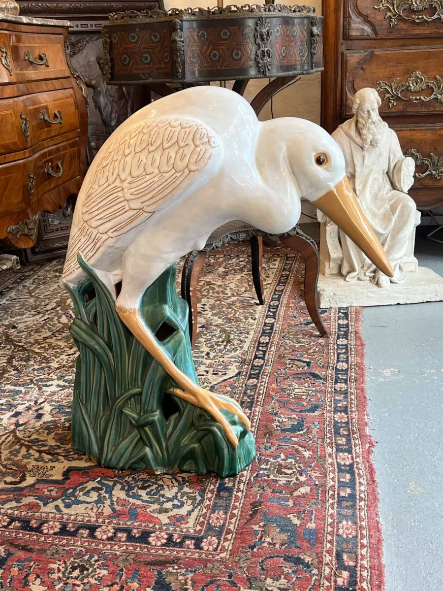 Glazed Ceramic Sculpture. Heron In The Reeds. St. Barbotine, Art Nouveau-inspired-photo-5