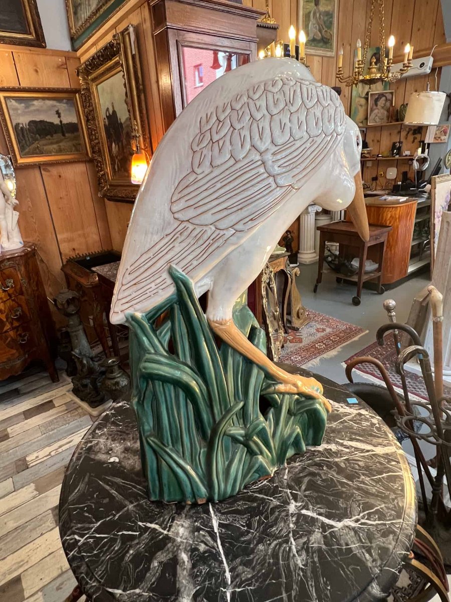 Glazed Ceramic Sculpture. Heron In The Reeds. St. Barbotine, Art Nouveau-inspired-photo-7