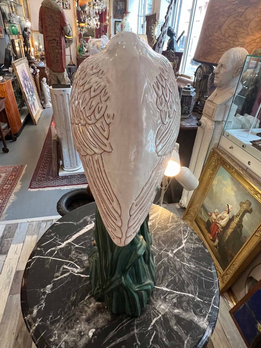 Glazed Ceramic Sculpture. Heron In The Reeds. St. Barbotine, Art Nouveau-inspired-photo-8