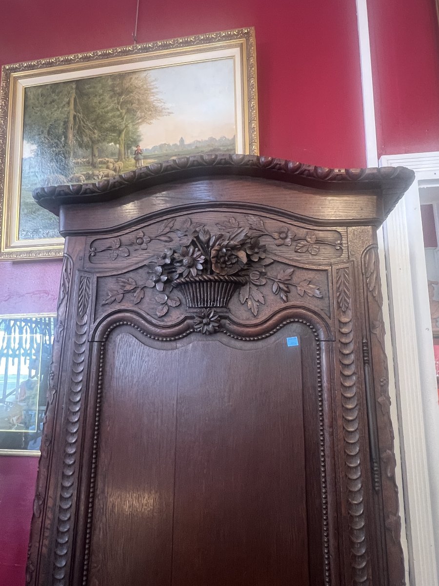 20th-century Normandy-style Chest Of Drawers Made Of Carved Oak, With A Single Door; Height: 212 Cm-photo-2