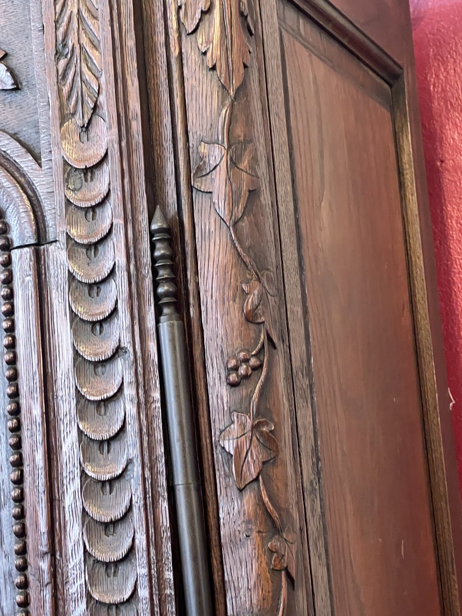 20th-century Normandy-style Chest Of Drawers Made Of Carved Oak, With A Single Door; Height: 212 Cm-photo-3