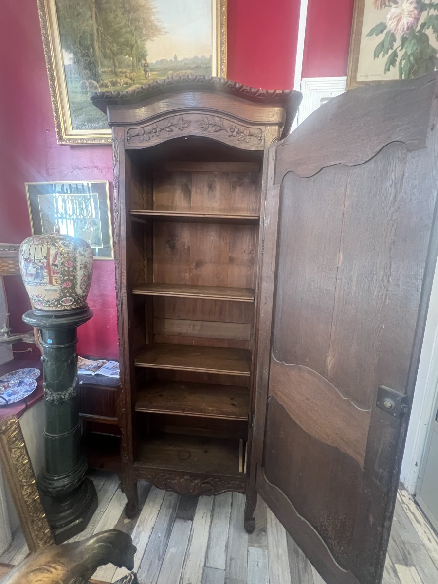20th-century Normandy-style Chest Of Drawers Made Of Carved Oak, With A Single Door; Height: 212 Cm-photo-7