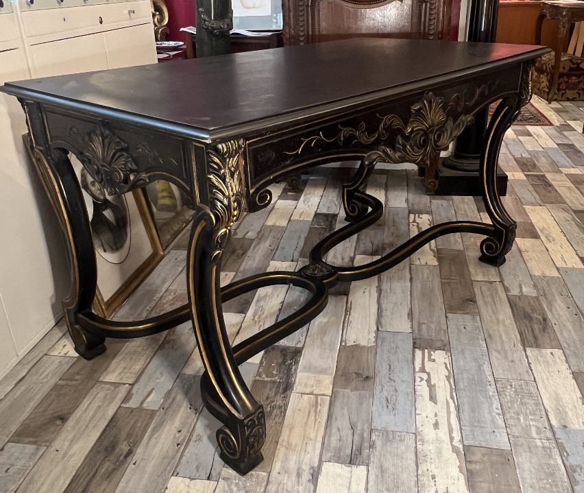 Double-sided Napoleon III Desk In Black-stained, Lacquered, And Gilded Wood, Late 19th Century-photo-2