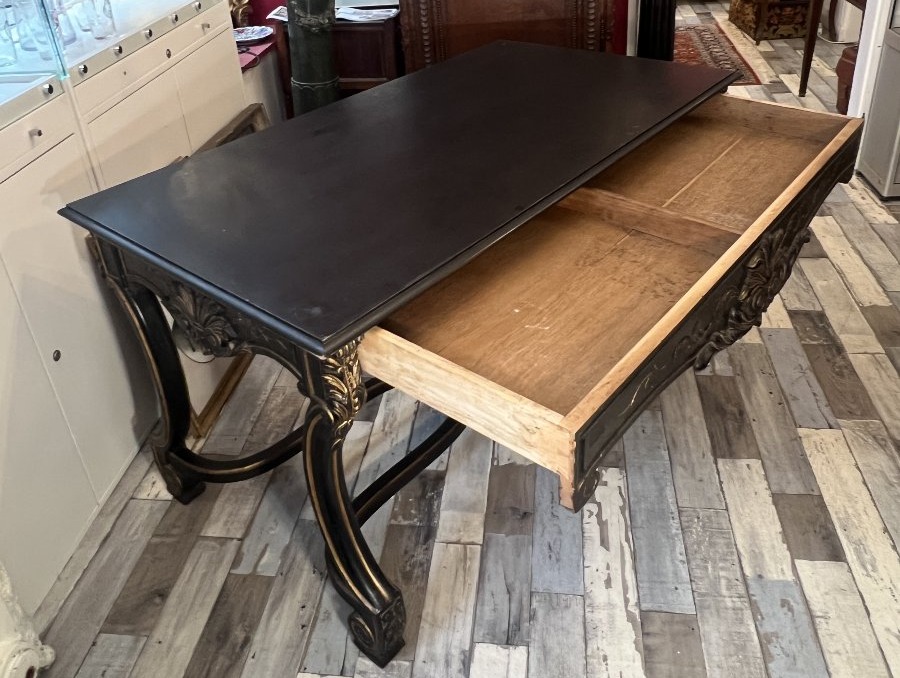 Double-sided Napoleon III Desk In Black-stained, Lacquered, And Gilded Wood, Late 19th Century-photo-3
