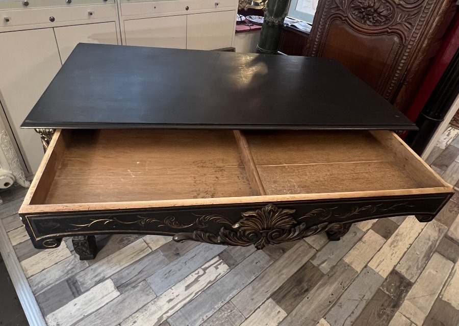 Double-sided Napoleon III Desk In Black-stained, Lacquered, And Gilded Wood, Late 19th Century-photo-4