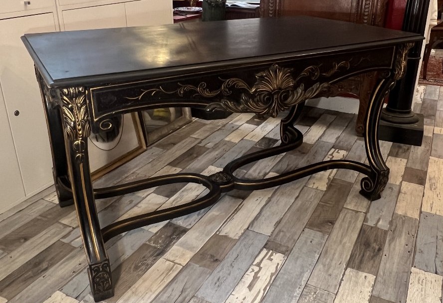 Double-sided Napoleon III Desk In Black-stained, Lacquered, And Gilded Wood, Late 19th Century