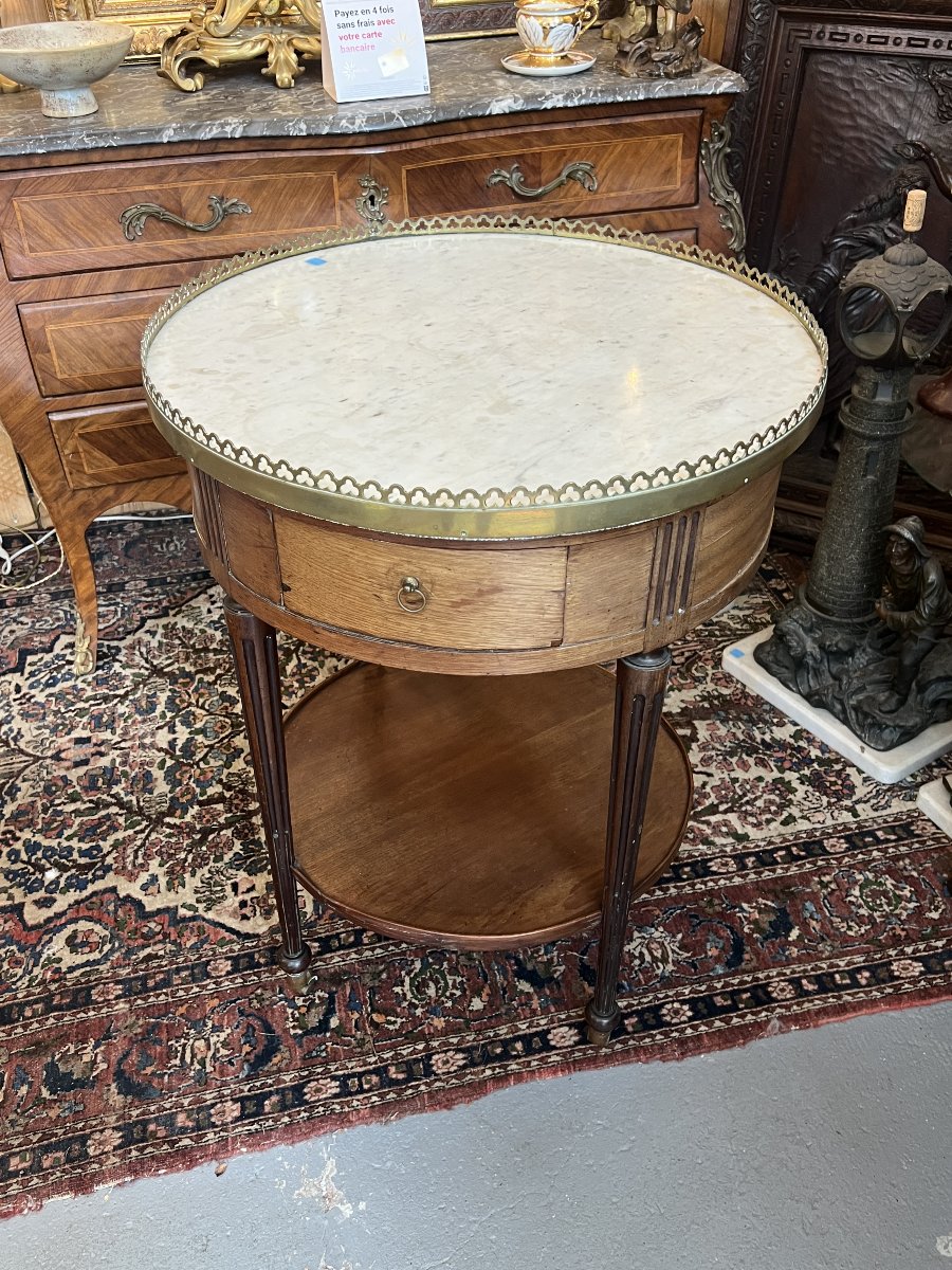table bouillotte Louis XVI en acajou massif et placage, dessus marbre blanc, époque XVIIIe -photo-2