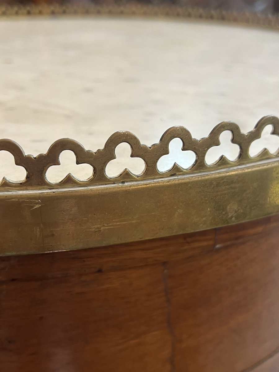 table bouillotte Louis XVI en acajou massif et placage, dessus marbre blanc, époque XVIIIe -photo-2