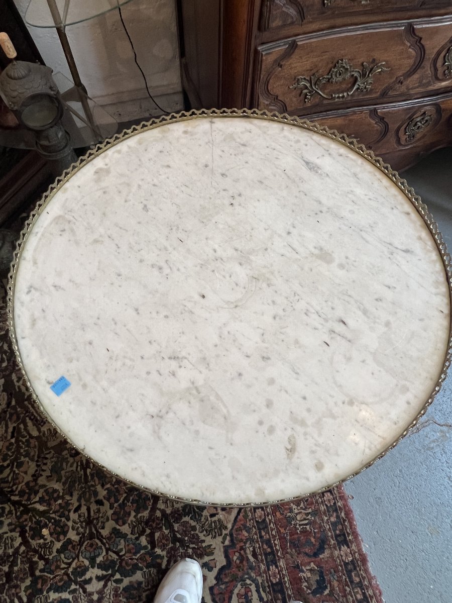 table bouillotte Louis XVI en acajou massif et placage, dessus marbre blanc, époque XVIIIe -photo-3