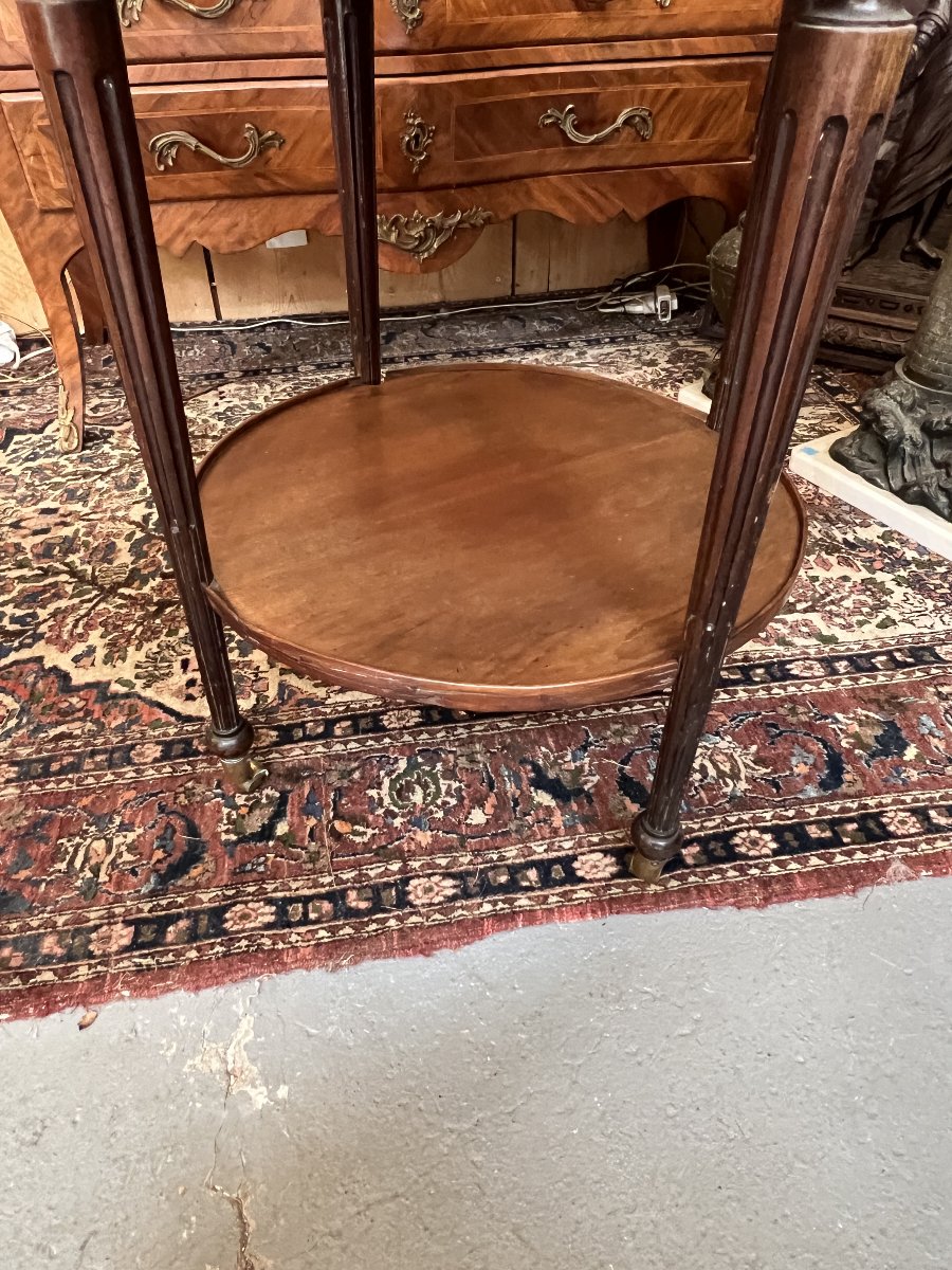 table bouillotte Louis XVI en acajou massif et placage, dessus marbre blanc, époque XVIIIe -photo-5