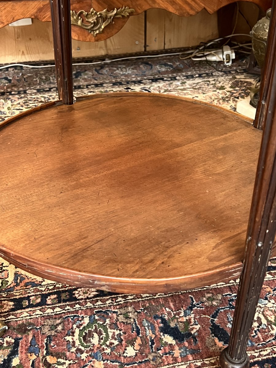 table bouillotte Louis XVI en acajou massif et placage, dessus marbre blanc, époque XVIIIe -photo-6