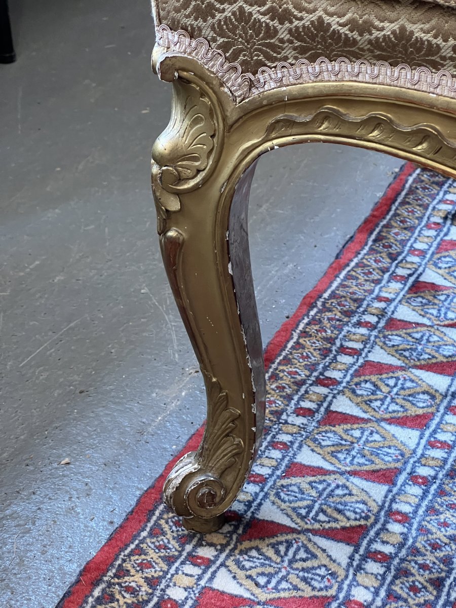 Bergère de style Régence en bois sculpté et doré, dossier à la Reine, époque XIXe siècle-photo-4