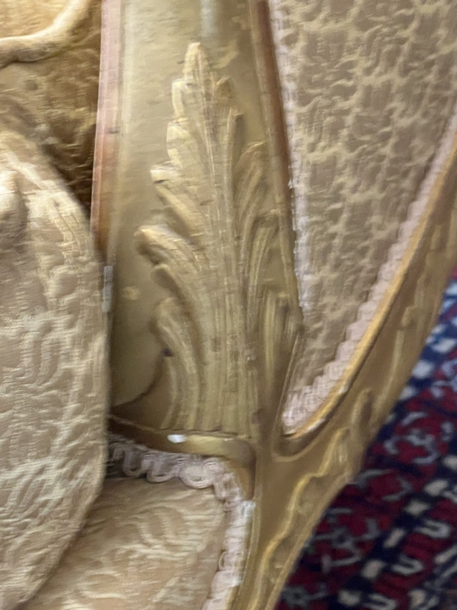 Bergère de style Régence en bois sculpté et doré, dossier à la Reine, époque XIXe siècle-photo-2
