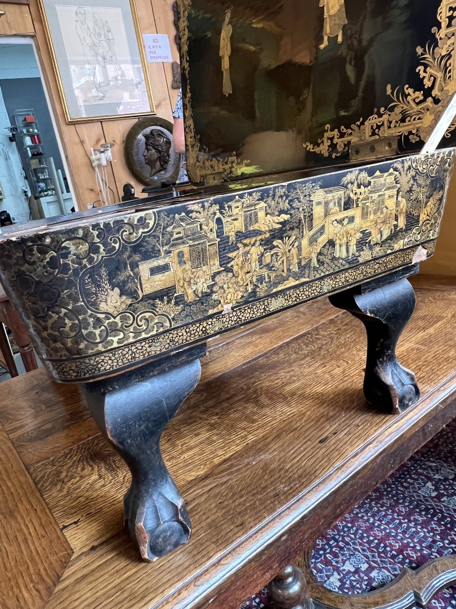 travailleuse de salon à poser en bois laqué et noirci.Époque Napoléon III, fin du XIXe siècle.-photo-5