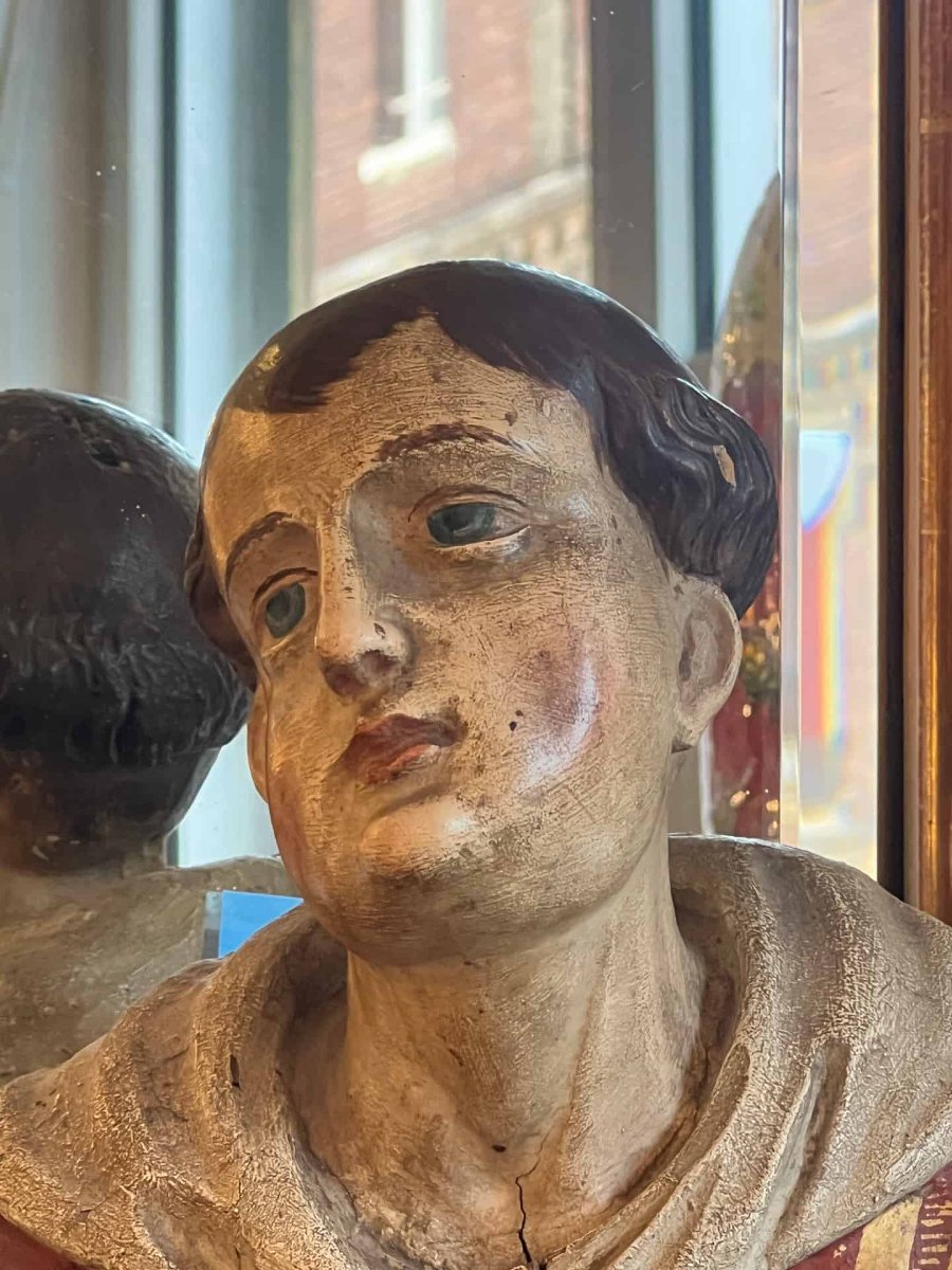 Polychrome Wooden Sculpture Depicting A Saintly Deacon Or Monk, Dating From The 18th Century -photo-2