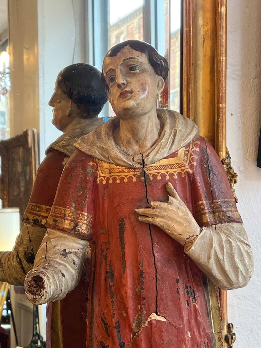 Polychrome Wooden Sculpture Depicting A Saintly Deacon Or Monk, Dating From The 18th Century -photo-4
