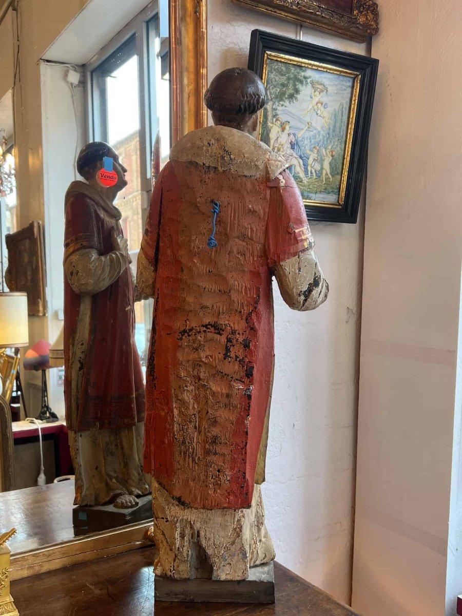 Polychrome Wooden Sculpture Depicting A Saintly Deacon Or Monk, Dating From The 18th Century -photo-5